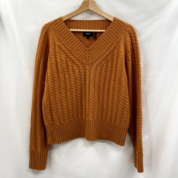 Theory orange textured pullover cashmere cable knit sweater - Picture 2 of 6